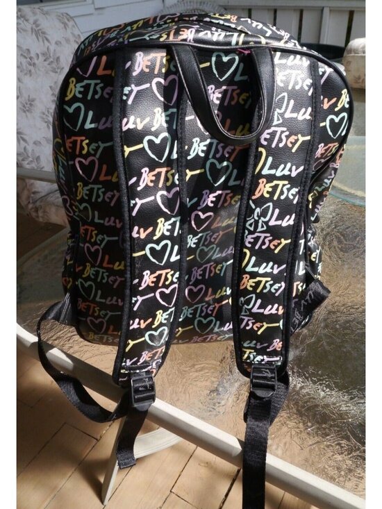 Backpack Luv Betsey Johnson Hearts Bows Black Pink Lg Bag 6 Pockets Polyurethane main image 5